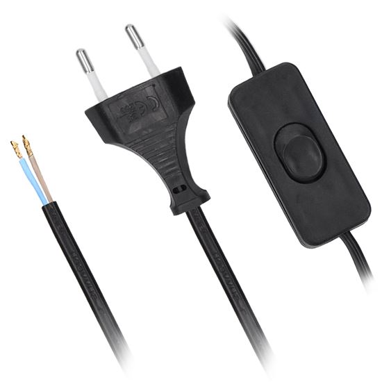 FLEXO šnúra PVC 2x0,75 mm2 / 2m CYLY s vypínačom čierna (PF 18)