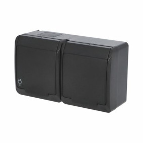 Zásuvka IP44 dvojnásobná 220V (5322-09) čierna GALATEA