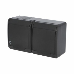 Zásuvka IP44 dvojnásobná 220V (5322-09) čierna GALATEA