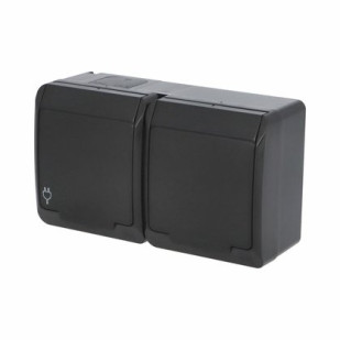 Zásuvka IP44 dvojnásobná 220V (5322-09) čierna GALATEA