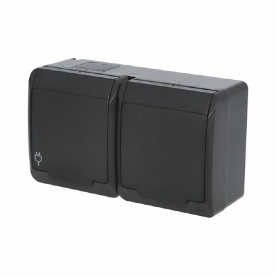 Zásuvka IP44 dvojnásobná 220V (5322-09) čierna GALATEA