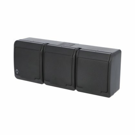 Zásuvka IP44 trojnásobná 220V (5323-09) čierna GALATEA