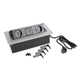 Zásuvka výklopná STRONG 2x230+2xUSB A/C (405226) strieborná