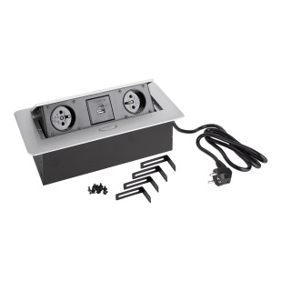 Zásuvka výklopná STRONG 2x230+2xUSB A/C (405226) strieborná