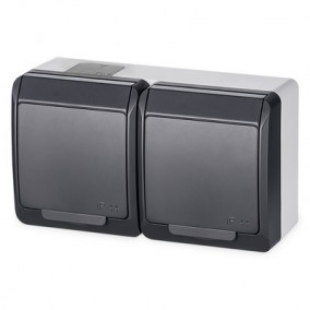 Zásuvka IP44 dvojnásobná 220V (0322-07) antracit HERMES