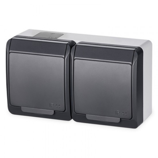 Zásuvka IP44 dvojnásobná 220V (0322-07) antracit HERMES
