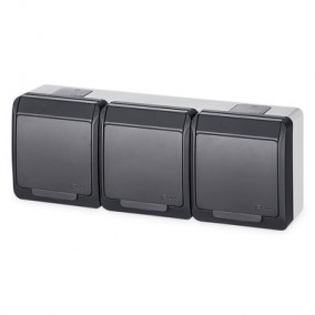 Zásuvka IP44 trojnásobná 220V (0323-07) antracit HERMES