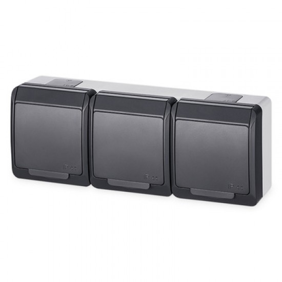 Zásuvka IP44 trojnásobná 220V (0323-07) antracit HERMES