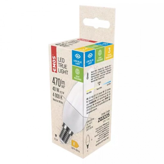 Žiarovka. LED EMOS E14 4,2W TRUE LIGHT C35 (ZQ3225) svie. NW