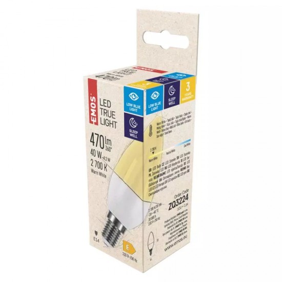 Žiarovka LED EMOS E14 4,2W True Light C35 (ZQ3224) sviečka WW